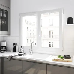 GoodHome Fenêtre 2 vantaux oscillo-battante, tirant droit double vitrage en PVC blanc l.85 x H.168 cm