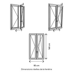GoodHome Fenêtre 2 vantaux oscillo-battante, tirant droit double vitrage en PVC blanc l.85 x H.168 cm