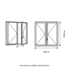 GoodHome Fenêtre 2 vantaux tirant droit double vitrage en bois marron l.125 x H.137,8 cm