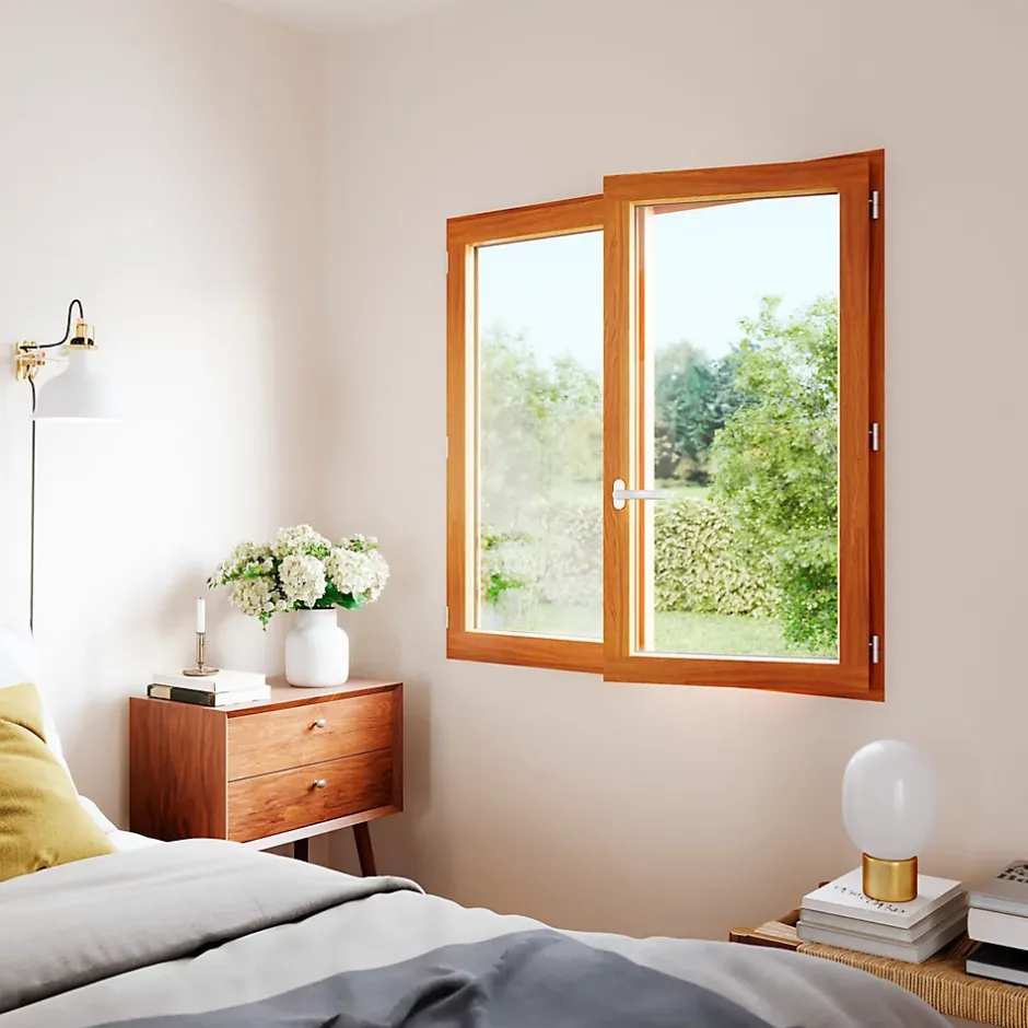 Fenêtre 2 vantaux tirant droit double vitrage en bois marron l.125 x H.107,8 cm-GoodHome Online