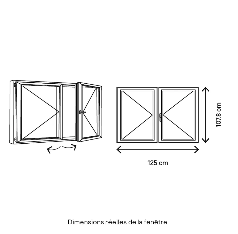 Fenêtre 2 vantaux tirant droit double vitrage en bois marron l.125 x H.107,8 cm-GoodHome Online