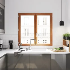 Fenêtre 2 vantaux tirant droit double vitrage en bois marron l.125 x H.97,8 cm-GoodHome Online