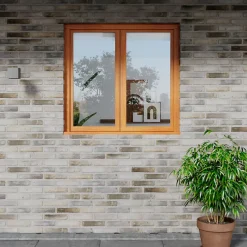 GoodHome Fenêtre 2 vantaux tirant droit double vitrage en bois marron l.125 x H.77,8 cm