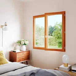 GoodHome Fenêtre 2 vantaux tirant droit double vitrage en bois marron l.105 x H.97,8 cm