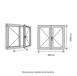 GoodHome Fenêtre 2 vantaux tirant droit double vitrage en bois marron l.105 x H.107,8 cm