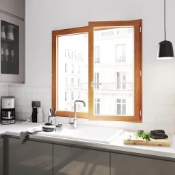 GoodHome Fenêtre 2 vantaux tirant droit double vitrage en bois marron l.105 x H.127,8 cm