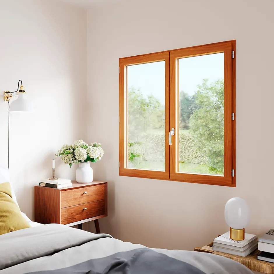 Fenêtre 2 vantaux tirant droit double vitrage en bois marron l.145 x H.137,8 cm-GoodHome New