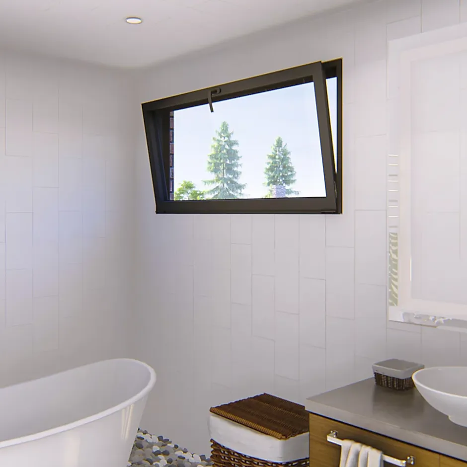 GoodHome Fenêtre abattante par le haut double vitrage en aluminium gris l.103 x H.47 cm