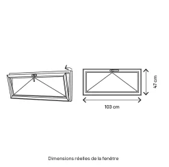 GoodHome Fenêtre abattante par le haut double vitrage en aluminium gris l.103 x H.47 cm