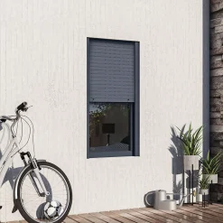 GoodHome Fenêtre alu 1 vantail oscillo-battant + volet roulant électrique gris - l.40 x h.65 cm, tirant droit