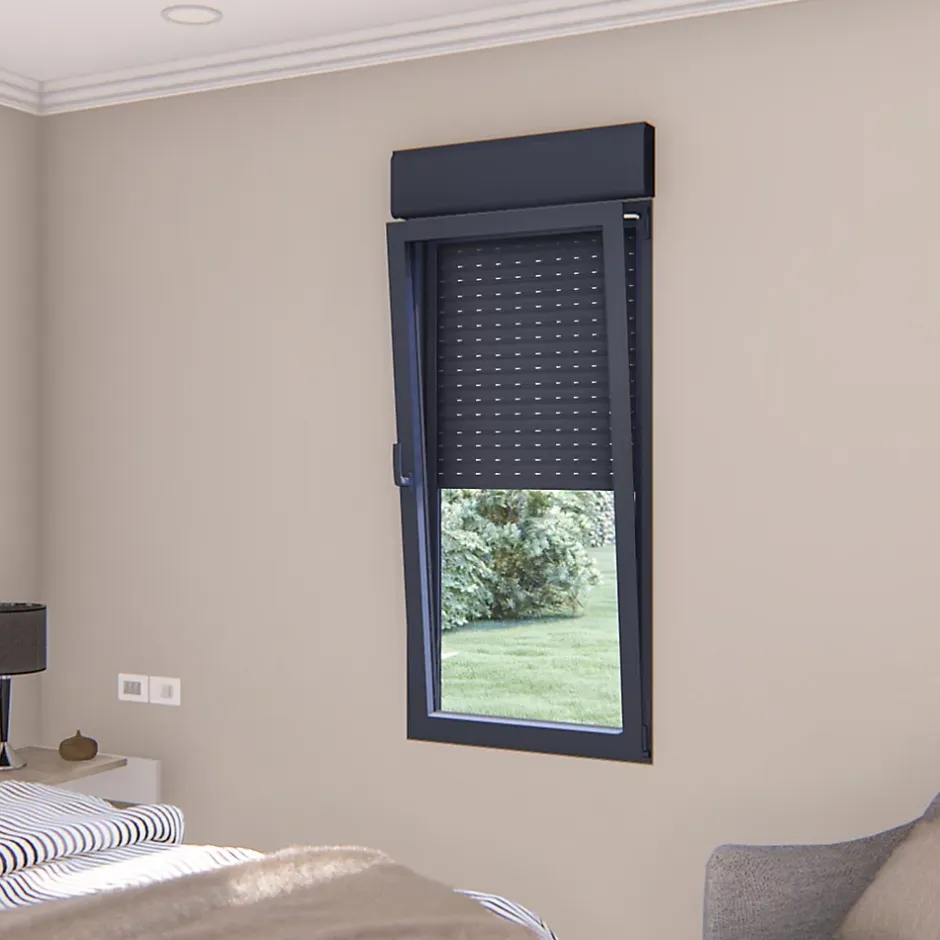 Fenêtre alu 1 vantail oscillo-battant + volet roulant électrique gris - l.60 x h.115 cm, tirant gauche-GoodHome Outlet