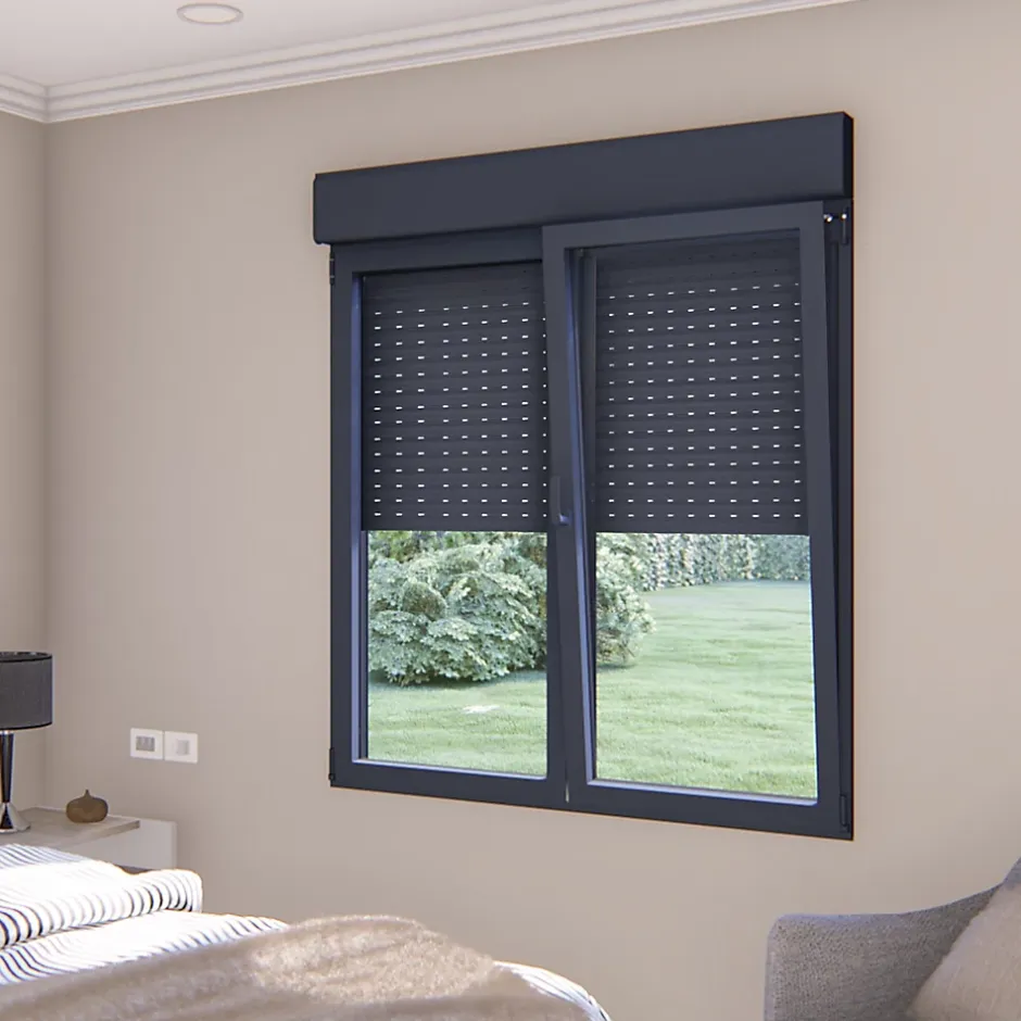 Fenêtre alu 2 vantaux oscillo-battant + volet roulant électrique gris - l.100 x h.115 cm-GoodHome Discount