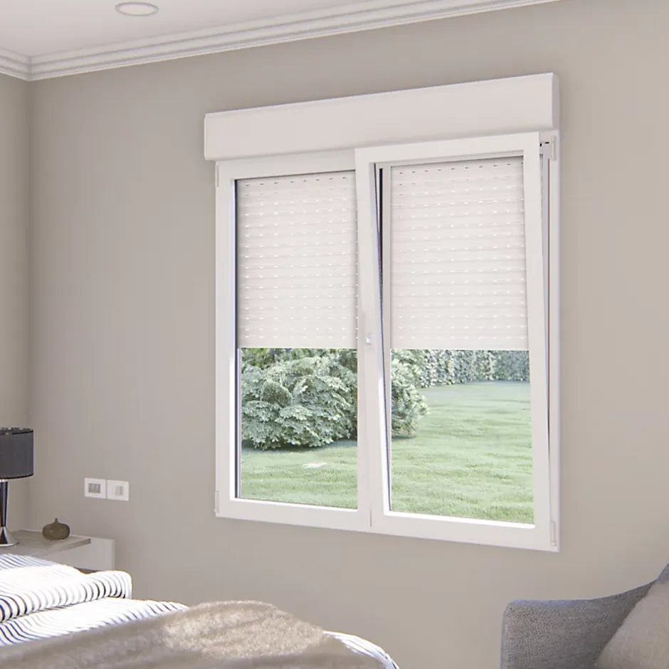 GoodHome Fenêtre alu 2 vantaux oscillo-battant + volet roulant électrique blanc - l.120 x h.115 cm