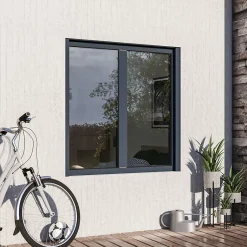 GoodHome Fenêtre alu 2 vantaux oscillo-battant + volet roulant électrique gris - l.100 x h.105 cm