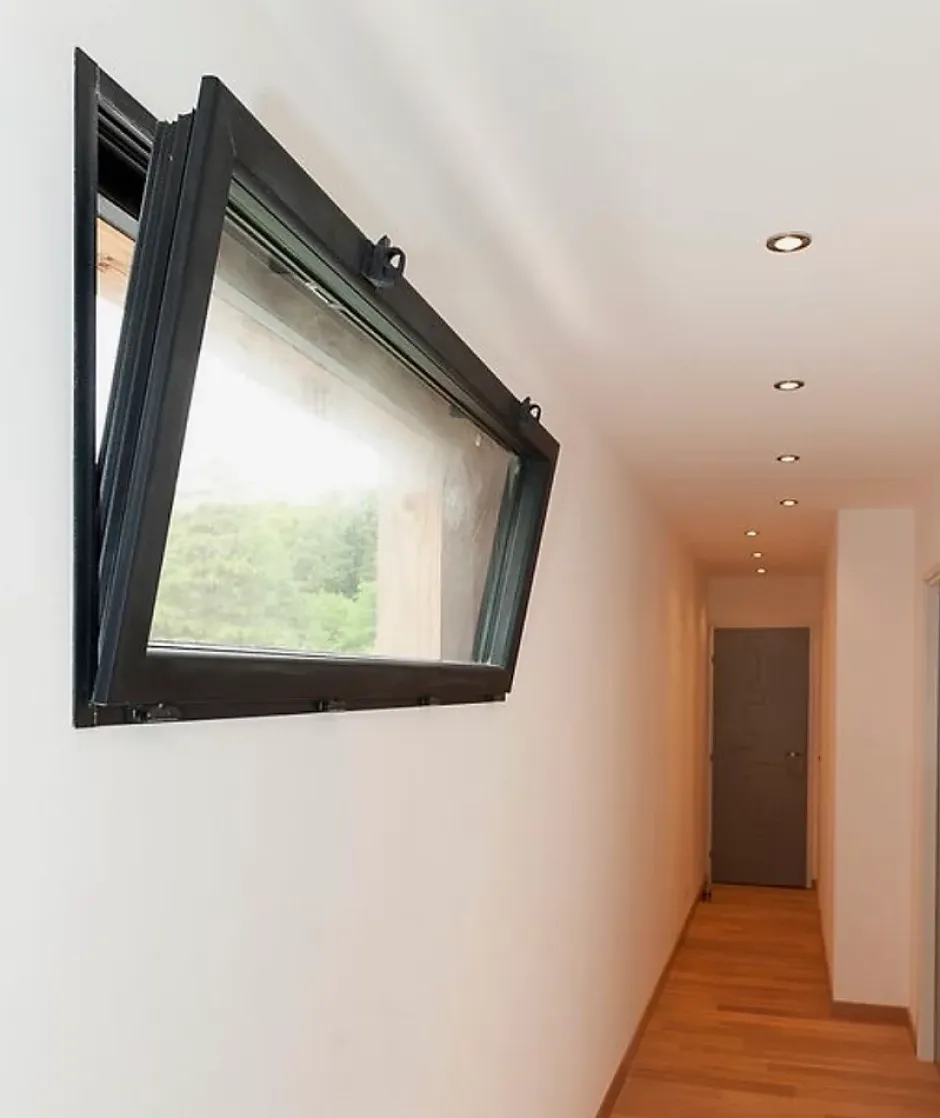 3 in 1 Fenêtre Aluminium à soufflet sécurité RAL 7016 ( L.: 100 cm x H.: 50 cm)