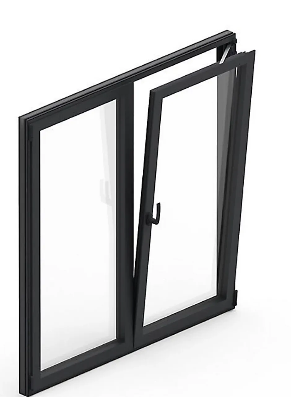 Fenêtre Aluminium deux cadres double ouvrant RAL 7016 ( L.: 227 cm x H.: 180 cm)-3 in 1 Best