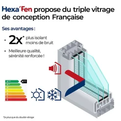 Hexa’Fen Fenêtre PVC - LxH 500x1000 mm -Triple Vitrage - Blanc -poignée à droite