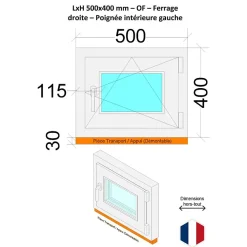 Hexa’Fen Fenêtre PVC - LxH 500x400 mm -Triple Vitrage - Blanc -poignée à gauche