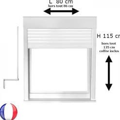 Fenêtre PVC 1 vantail avec volet roulant manivelle H 115 x L 80 cm pour pose en neuf - tirant droit-Gefradis Sale