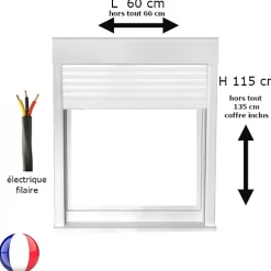 Fenêtre PVC 1 vantail avec volet roulant électrique H 115 x L 60 cm pour pose en neuf - tirant droit-Gefradis Clearance