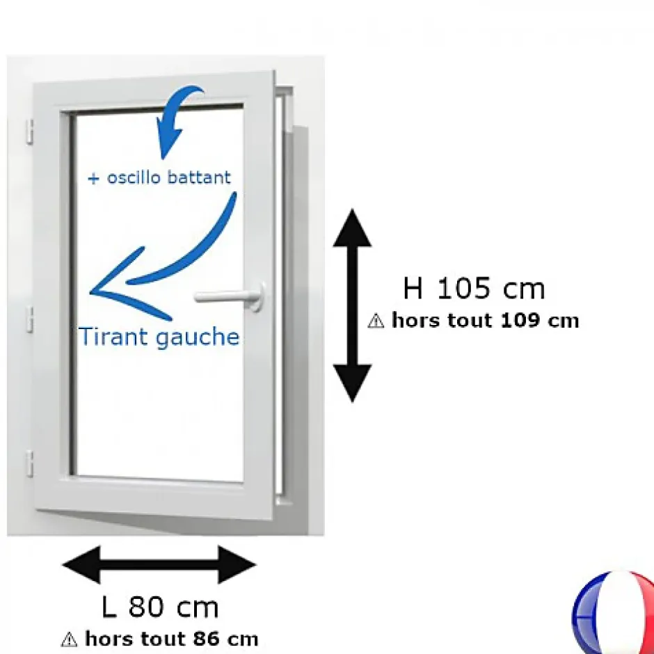 Fenêtre PVC 1 vantail H 105 x L 80 cm OB pour pose en neuf avec poignée - tirant gauche-Gefradis Clearance