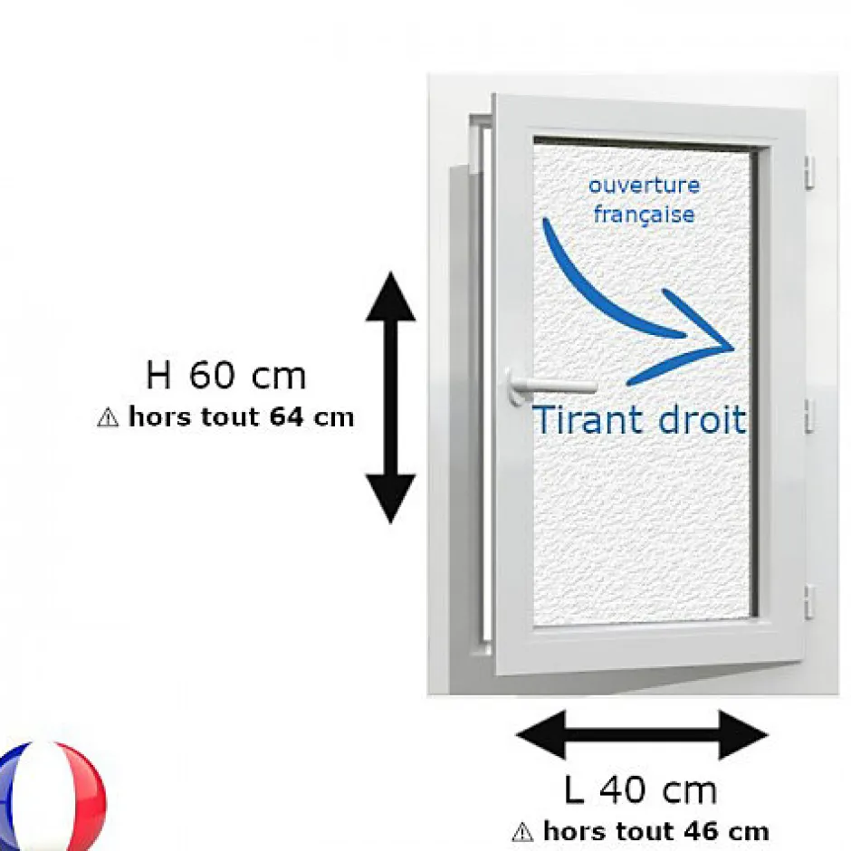 Gefradis Fenêtre PVC 1 vantail H 60 x L 40 cm OF verre brouillé pour pose en neuf - tirant droit