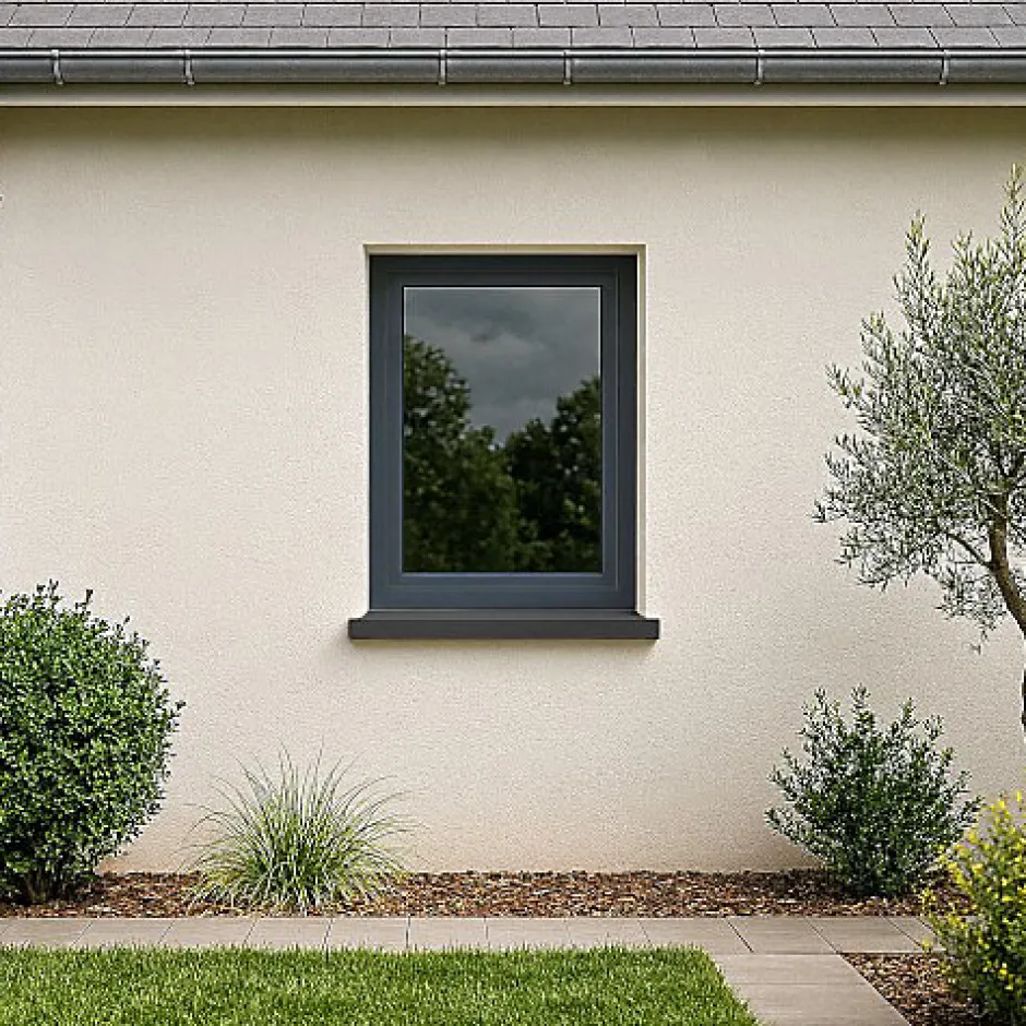 Gefradis Fenêtre PVC 1 vantail H 115 x L 80 cm OB anthracite pour pose en neuf - tirant droit