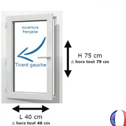 Fenêtre PVC 1 vantail H 75 x L 40 cm OF pour pose en neuf avec poignée - tirant gauche-Gefradis Outlet