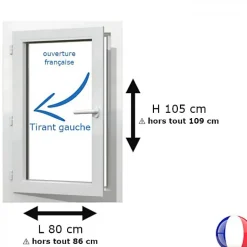 Fenêtre PVC 1 vantail H 105 x L 80 cm OF pour pose en neuf avec poignée - tirant gauche-Gefradis Hot