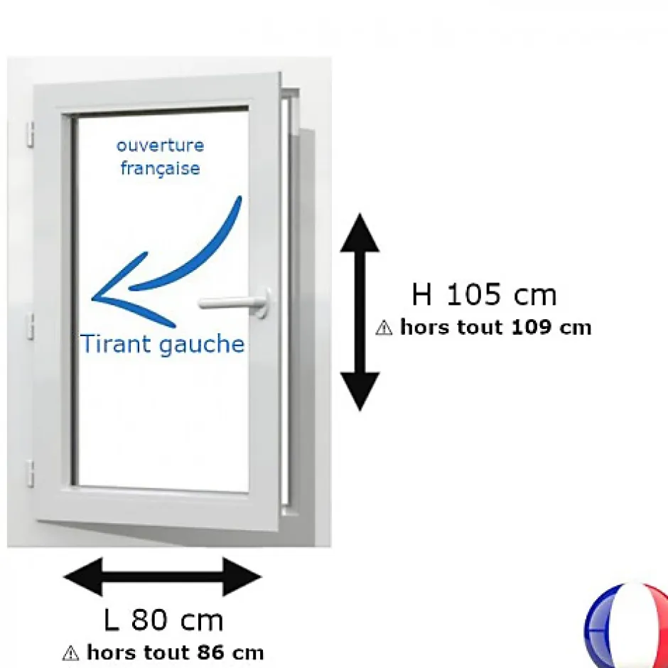 Fenêtre PVC 1 vantail H 105 x L 80 cm OF pour pose en neuf avec poignée - tirant gauche-Gefradis Hot
