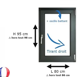 Fenêtre PVC 1 vantail H 95 x L 80 cm OB anthracite pour pose en neuf - tirant droit-Gefradis