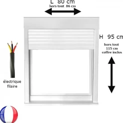 Fenêtre PVC 1 vantail oscillo-battant avec volet roulant électrique H 95 x L 80 cm pour pose en neuf - tirant droit-Gefradis Discount