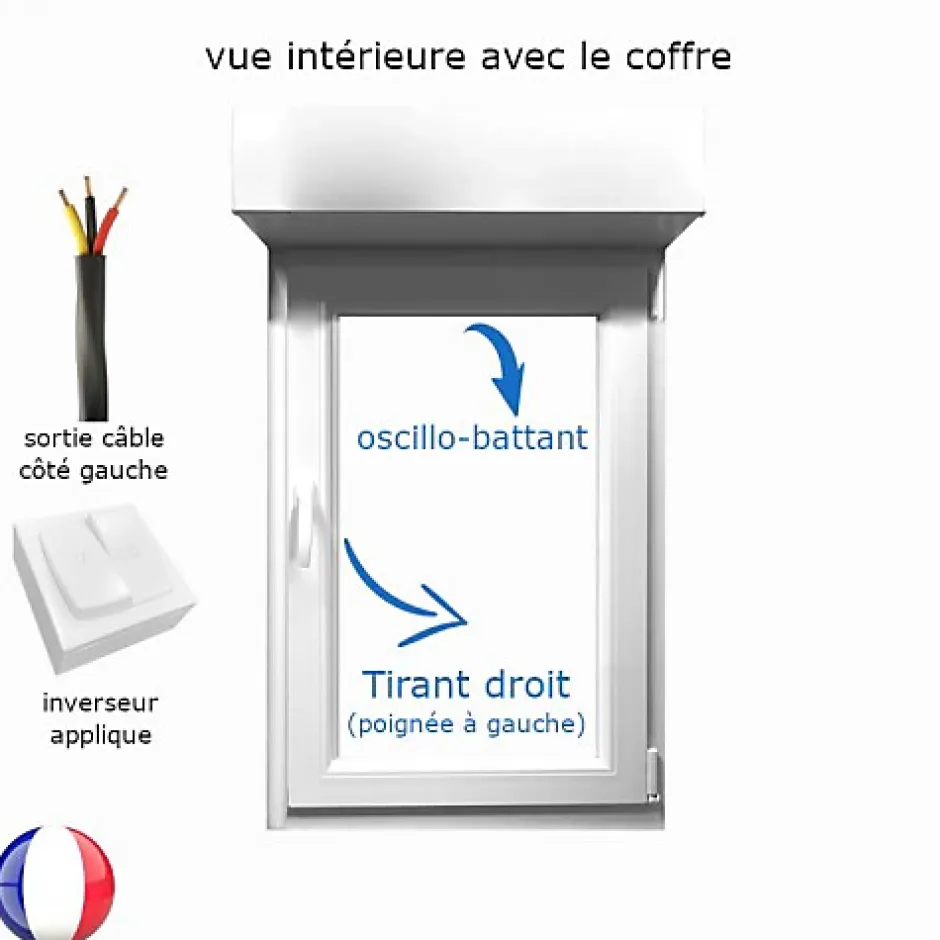 Fenêtre PVC 1 vantail oscillo-battant avec volet roulant électrique H 95 x L 80 cm pour pose en neuf - tirant droit-Gefradis Discount