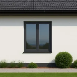 Gefradis Fenêtre PVC 2 vantaux H 145 x L 100 cm OB anthracite pour pose en neuf avec poignée