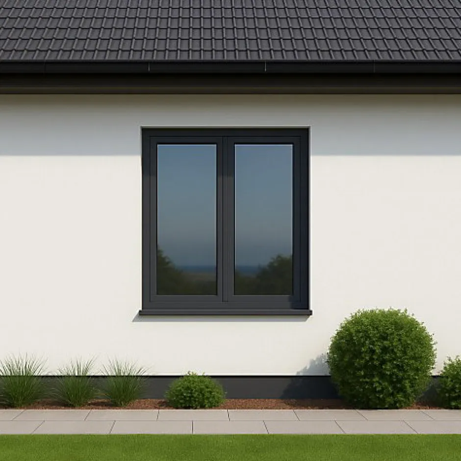 Gefradis Fenêtre PVC 2 vantaux H 145 x L 100 cm OB anthracite pour pose en neuf avec poignée