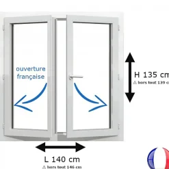 Fenêtre PVC 2 vantaux H 135 x L 140 cm OF pour pose en neuf avec poignée-Gefradis Outlet