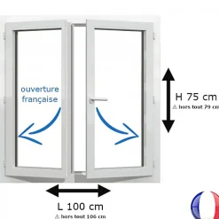 Fenêtre PVC 2 vantaux H 75 x L 100 cm OF pour pose en neuf avec poignée-Gefradis Outlet