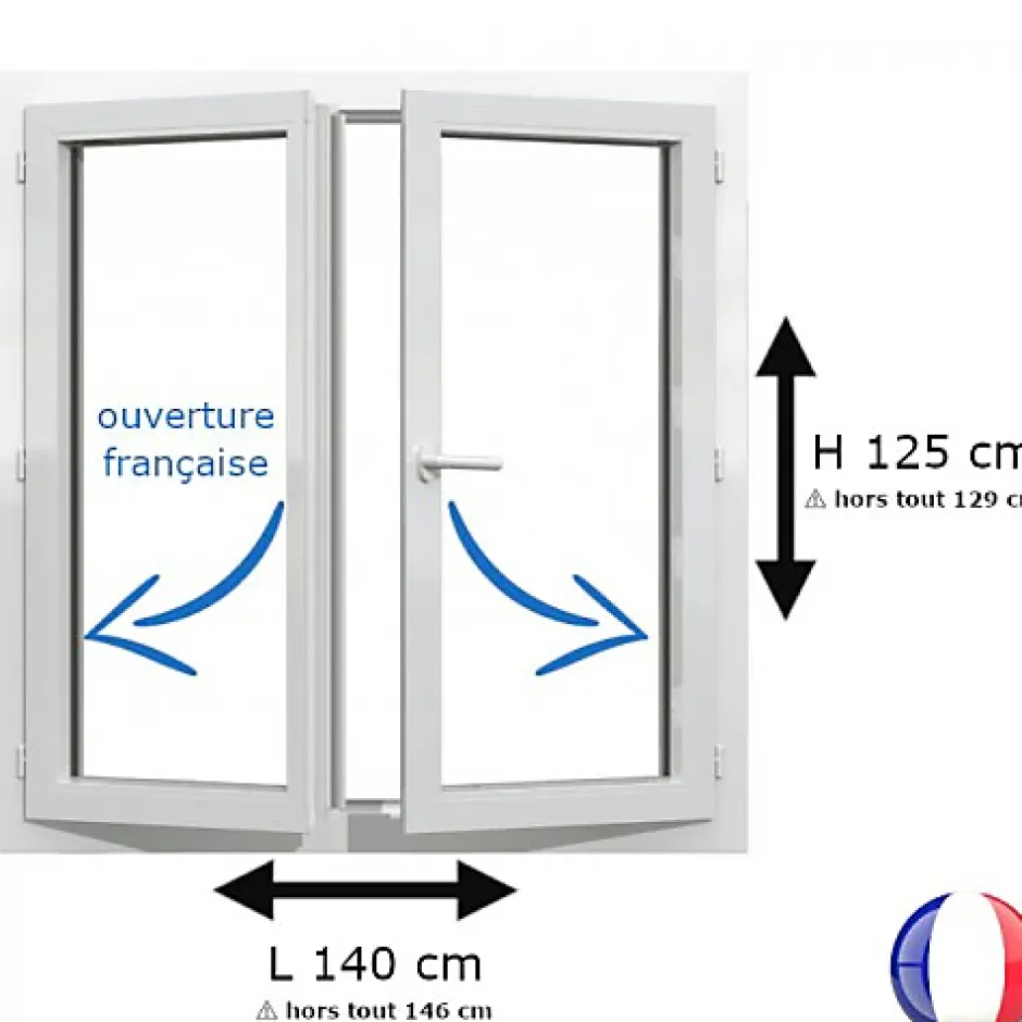 Fenêtre PVC 2 vantaux H 125 x L 140 cm OF pour pose en neuf avec poignée-Gefradis Discount
