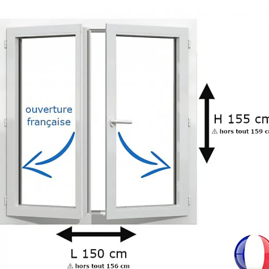 Fenêtre PVC 2 vantaux H 155 x L 150 cm OF pour pose en neuf avec poignée-Gefradis Sale