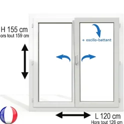 Gefradis Fenêtre PVC 2 vantaux H 155 x L 120 cm OB pour pose en neuf avec poignée