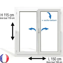 Gefradis Fenêtre PVC 2 vantaux H 115 x L 150 cm OB pour pose en neuf avec poignée