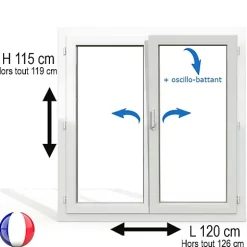 Gefradis Fenêtre PVC 2 vantaux H 115 x L 120 cm OB pour pose en neuf avec poignée