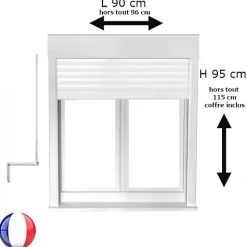 Gefradis Fenêtre PVC 2 vantaux oscillo-battant avec volet roulant manivelle H 95 x L 90 cm pour pose en neuf