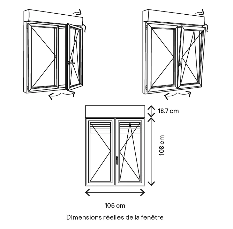 Fenêtre PVC 2 vantaux oscillo-battant + volet roulant électrique blanc - l.100 x h.105 cm-GoodHome Discount