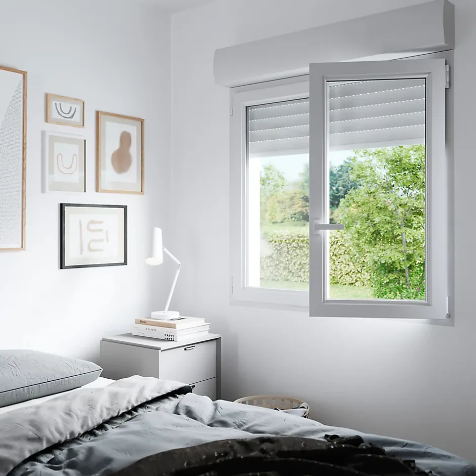 Fenêtre PVC 2 vantaux oscillo-battant + volet roulant électrique blanc - l.100 x h.105 cm-GoodHome Discount