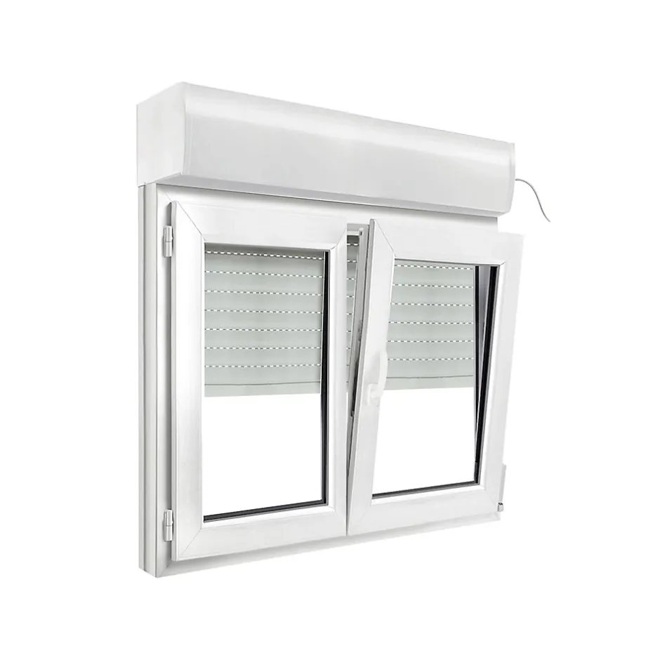 Fenêtre PVC 2 vantaux oscillo-battant + volet roulant électrique blanc - l.100 x h.95 cm-GoodHome Hot