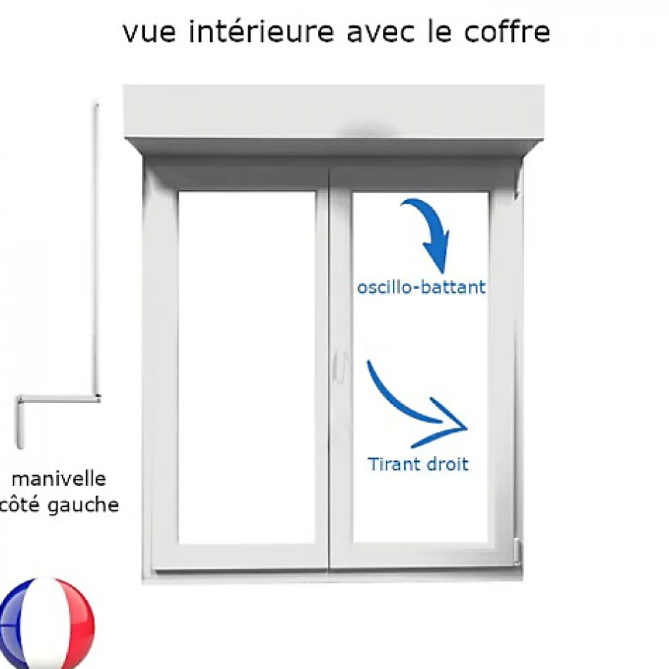 Gefradis Fenêtre PVC 2 vantaux oscillo-battant avec volet roulant manivelle H 115 x L 150 cm pour pose en neuf