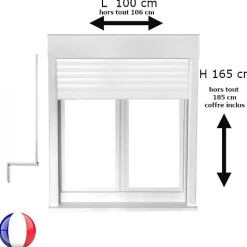 Gefradis Fenêtre PVC 2 vantaux oscillo-battant avec volet roulant manivelle H 165 x L 100 cm pour pose en neuf