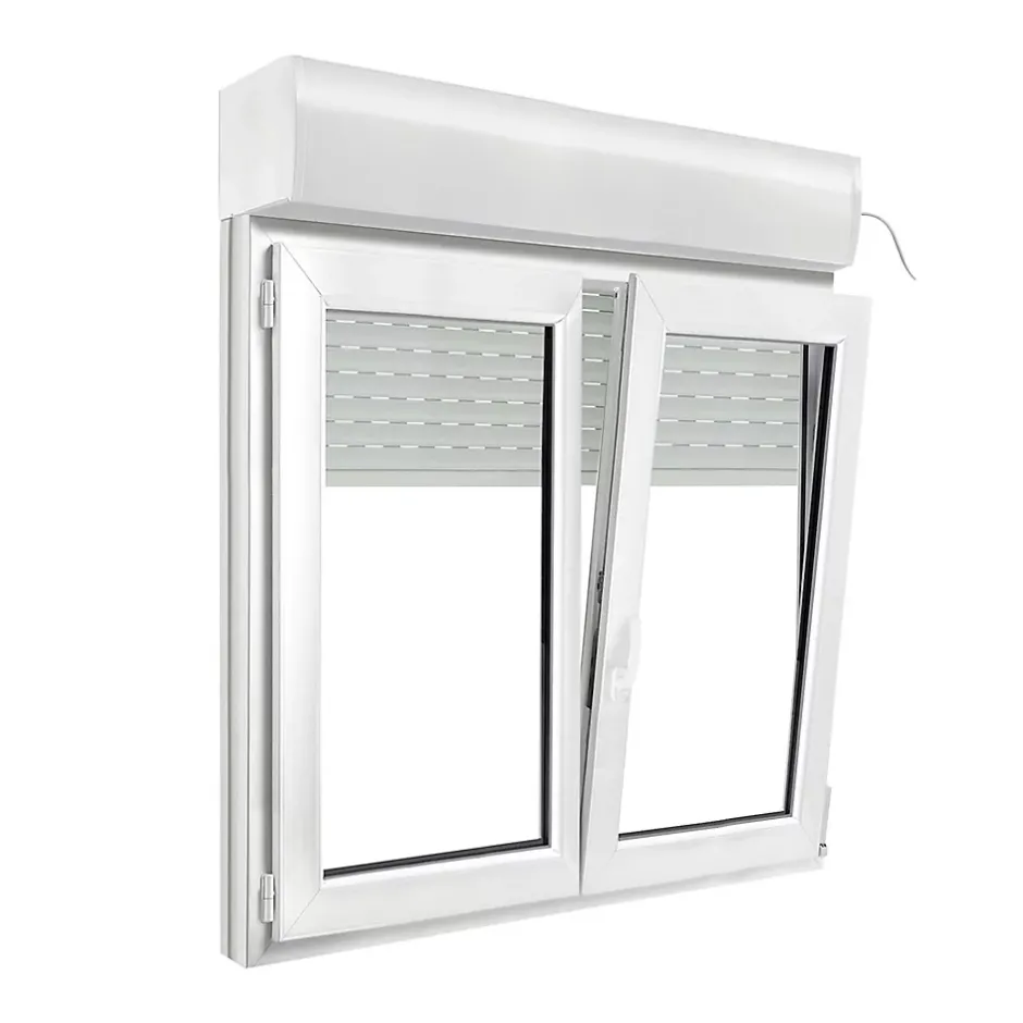 Fenêtre PVC 2 vantaux oscillo-battant + volet roulant électrique blanc - l.120 x h.105 cm-GoodHome Hot