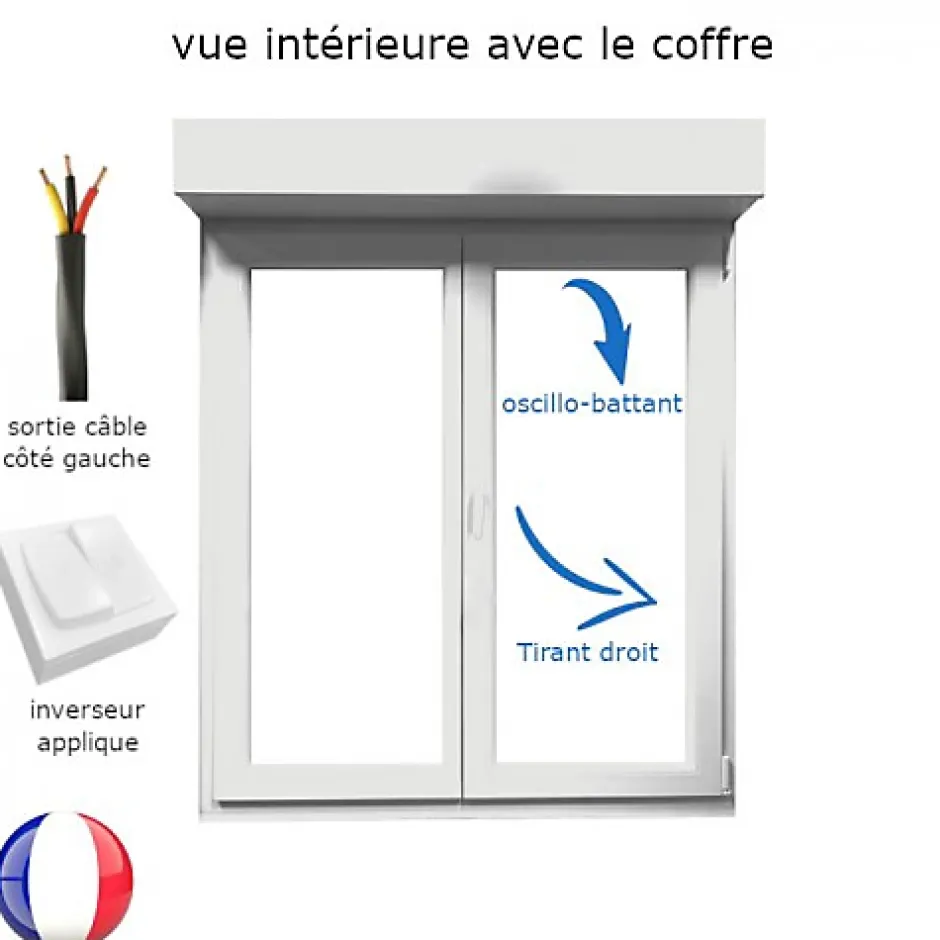 Gefradis Fenêtre PVC 2 vantaux oscillo-battant avec volet roulant électrique H 135 x L 120 cm pour pose en neuf